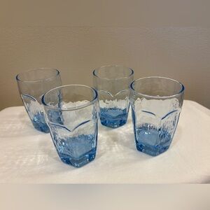 Set of 4 Vintage Libbey CHIVALRY Blue 6 Panel Rippled 6 Oz Juice Glasses 3 3/4”